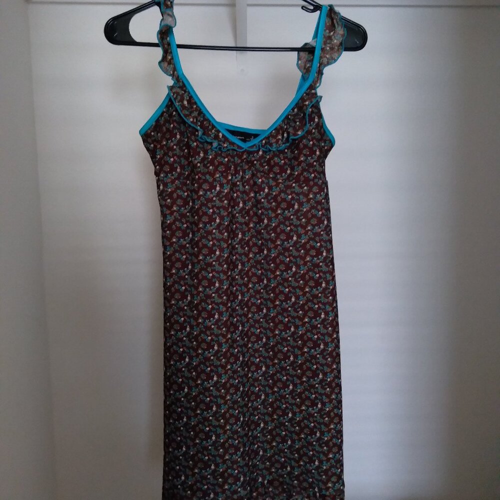 Vintage Y2K Xhilaration Brown Floral Print Mesh Mini Dress Size Small